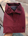 Maroon Cotton Solid Full Sleeves Men's Casual Shirt