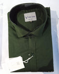 Dark Green Cotton Solid Full Sleeves Men's Casual Shirt